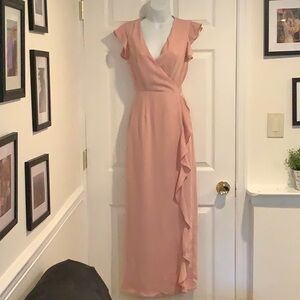 NWT STYLE STATE Pink/Blush Ruffled Elegant Formal Dressy Wrap Maxi Dress size 10